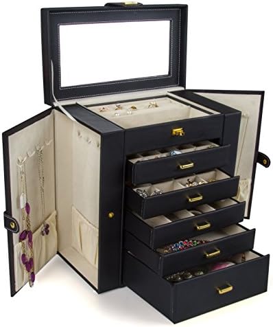 Kendal Huge Jewelry Box Jewelry Case with 6 Tier 5 Drawers Large Storage Capacity with Mirror Jewelry Storage Organizer Great Gift Also Good For Watches LJC-SHD5BK (black)