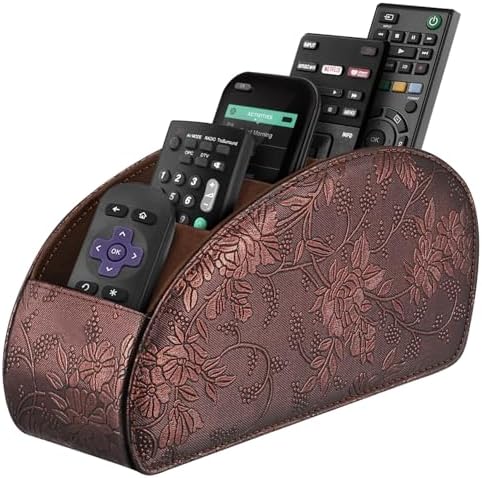 SITHON Remote Control Holder with 5 Compartments - PU Leather Remote Caddy Desktop Organizer Store TV, DVD, Blu-Ray, Media Player, Heater Controllers, Antique