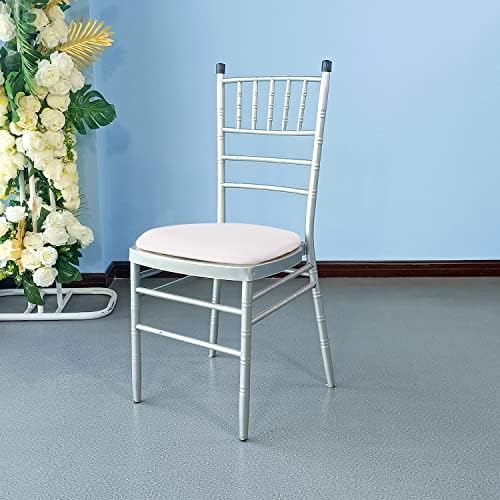WedDecor Stretch Chair Seat Covers Spandex Dining Chair Pad Slipcovers for Chiavari, Removable Washable Elasticated Cushion Protectors Kitchen Chair Seat Pad Protector, Silver 1pc