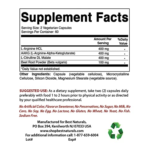 Best Naturals L-Arginine No Booster 1300 Mg & L-Arginine 1000 Mg #TOP1