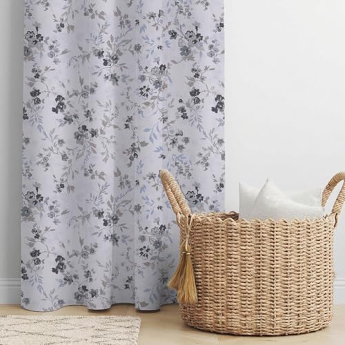 Image of LINENWALAS Cotton Sheer Curtains for Window - Light Filtering 5 Feet Set of 2, Aesthetic Cafe Curtain Floral Printed Drapes with Grommet Hanging - (L 5FT x W 4.5FT, Smoky Florals)