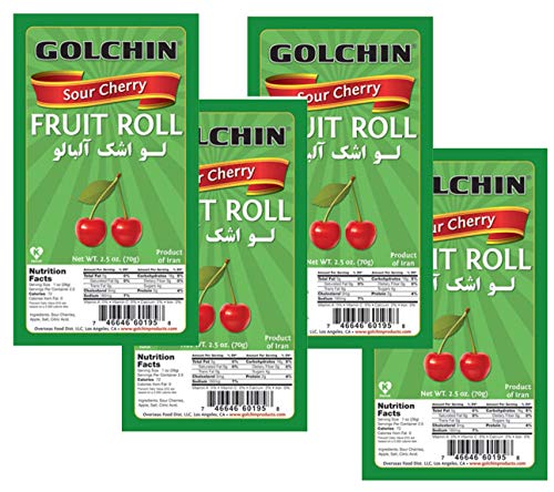 Golchin, Vegetarian, Fruit Roll Leather (Lavashak), 2.5 oz (Pack of 4) (Sour Cherry, لواشک آلبالو)