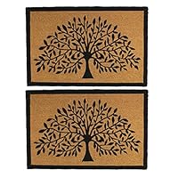 Nicola Spring Coir Door Mats - 90 x 60cm - Tree of Life - Pack of 2 - Decorative Indoor Front Door Floor Mat Entry Dirt Trapper Rug Outdoor Boot Scraper Non Slip Backing Doormat
