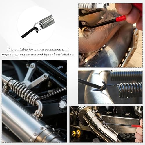 Exhaust Spring Puller Tool, 4 Pack Thick Exhaust Spring Puller Tool Motorcycle Exhaust Spring Hooks T Handle Spring Removal Tools with Rubber Coating, Snowmobile Accessories for Motorcycle Dirt Bike