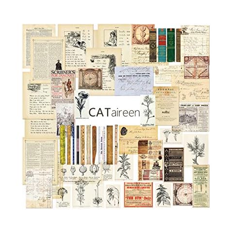 CATaireen Junk Journal Vintage Elements Decoupage Old Poster Paper Ruler Bullet Travel Mixed Media Supplies Scrapbook Accessories 50 pcs Cover