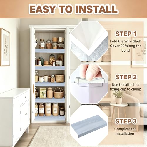 Kryvolux 5 Pcs Wire Rack Covers 24x12x3 inch PVC Pantry Shelf Cover 0.31 inch Thick Removable Closet Wire Rack Shelf Covers,Decoration Kitchen Bathroom Office Shelving(Oak Color,24x12x3inch) by Kryvolux - Image 7