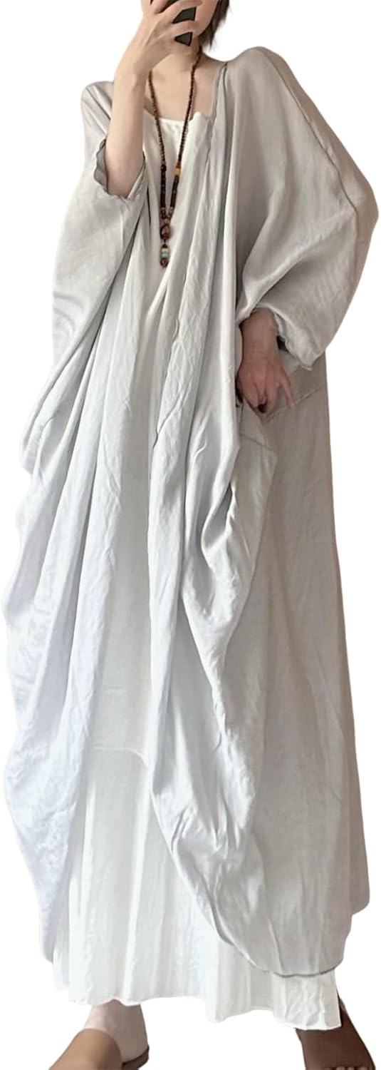 PRINCESS BRIDE Literary Painter Cotton Linen Women Lightweight Open-Front Long Cardigans Flowy Loose Outerwear Drapey Trench Coats, One Size, Grey