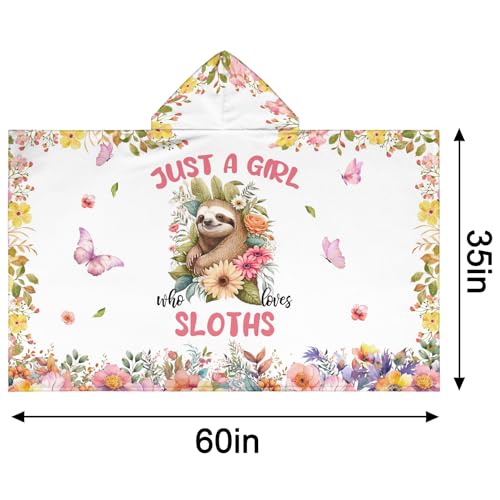 Image of Sloth Hooded Bath Towels for Girls,Soft Cotton Swimming Shower Beach Blanket (Sloth)