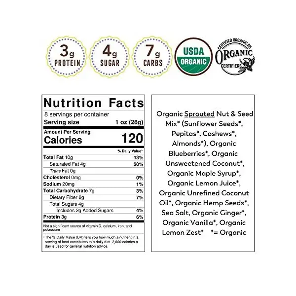 Lark Ellen Farm Grain-Free Granola, Certified Organic Raw Sprouted Vegan Clusters, Paleo & Crunchy Gluten-Free Bites for Cereal or Yogurt, Lemon Blueberry 8 oz, 6 Pack 2