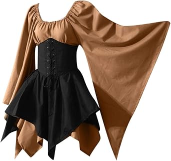 Victorian Dress for Women with Corset, Flare Sleeve, Vintage Long Under Dress