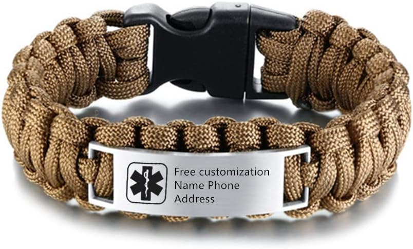 Personalised Medical Alert Bracelets for Men Braided Rope Engraving Identification Wristband Medical ID Bracelet Customized, with Medical Card