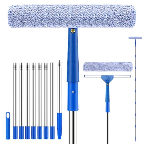 Window Cleaning Equipment 3.2M Window Squeegee Cleaner Tool Kit with Long Handle Window Washing Squeegee Cleaning Microfiber Scrubber for Home Shower Glass Mirror Door Car