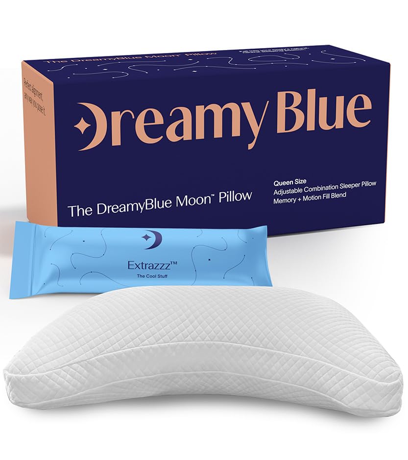 DreamyBlue Moon Pillow Adjustable Loft Luxury Cover Shredded Memory Foam for Back Side and Combination Sleepers Neutral Alignment