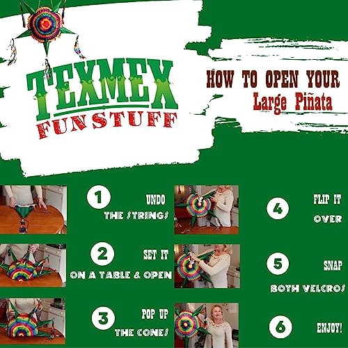 Extra Large Cinco De Mayo Pinata, Rainbow Mexican Star Pinata With 5 Red Cones And 30 Ft Rope Included, Holds Up To 3 Pounds Of Pinata Filler, 32 Inches Unfolded And Expanded Handmade Adult Piñata By Texmex Fun Stuff #TOP6