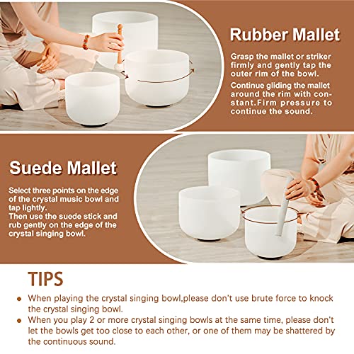 432Hz Set Of 3 Pcs 8-12 Inch Quartz Crystal Singing Bowls 8'' B 10'' E 12'' C With Case Bag #TOP4
