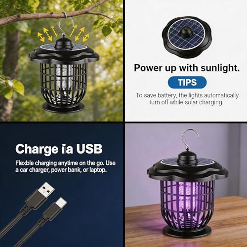 Solar Bug Zapper Outdoor Lights, Garden Rechargeable Waterproof 2-in-1 Mosquito Killer Lamp and Portable Fly Zapper, Attracts Gnats, Mosquitoes, Flies for Indoor and Outdoor Use by PestMentor - Used condition - Image 7