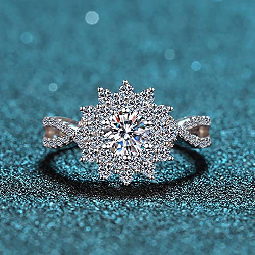 Bague femme 925 argent avec fleur moissanite 0.5ct anneau entrelacé chic