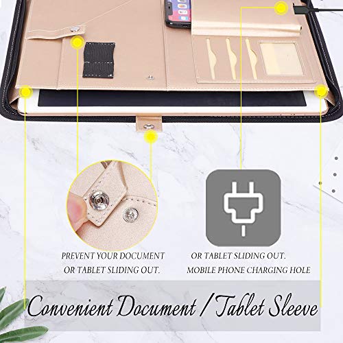 Toplive Zippered Padfolio Portfolio Case,Executive Business Conference Folder Document Organizer with Letter/A4 Size Clipboard, Business Card Holder,Mermaid Black