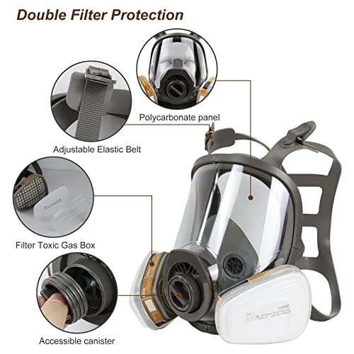 Reusable Full Face Mask With Activated Carbon Air Filter For Protection From Gases, Dust, Spray Paint, Welding, Chemicals And Other Work #TOP6
