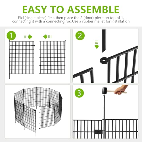 Image of Toolterritary 5 Panels No Dig Garden Fence with Gate, 40 in(H) X 12.1 ft(L) Metal Fence Panels, Thickened Rustproof Garden Fencing, Animal Barrier for for Dogs, Rabbits, Landscape, Patio