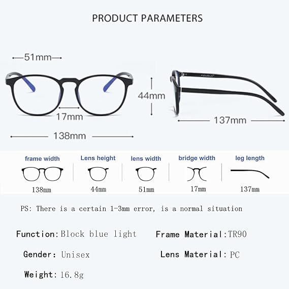 Blue Light Blocking Glasses Computer Screen Gaming Reading Glasses TR90 Eyewear Frame Clear Lens Anti Eyestrain Anti UV Unisex Lightweight Fashion Accessories for PC Phone Game Reading