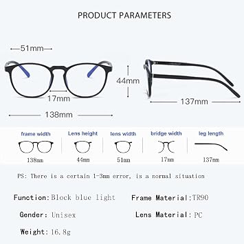 Blue Light Blocking Glasses Computer Screen Gaming Reading Glasses TR90 Eyewear Frame Clear Lens Anti Eyestrain Anti UV Unisex Lightweight Fashion Accessories for PC Phone Game Reading
