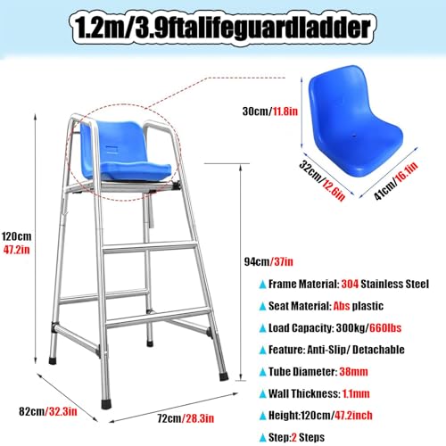 Miniatura 8 de Silla De Socorrista Comercial: Equipo Salvavidas Duradero Para Piscinas Y Playas, Altura Ajustable De 201 A 1,2 M, Ideal Para Uso En Interiores Y Exteriores, Taburete Resistente Para Mayor S