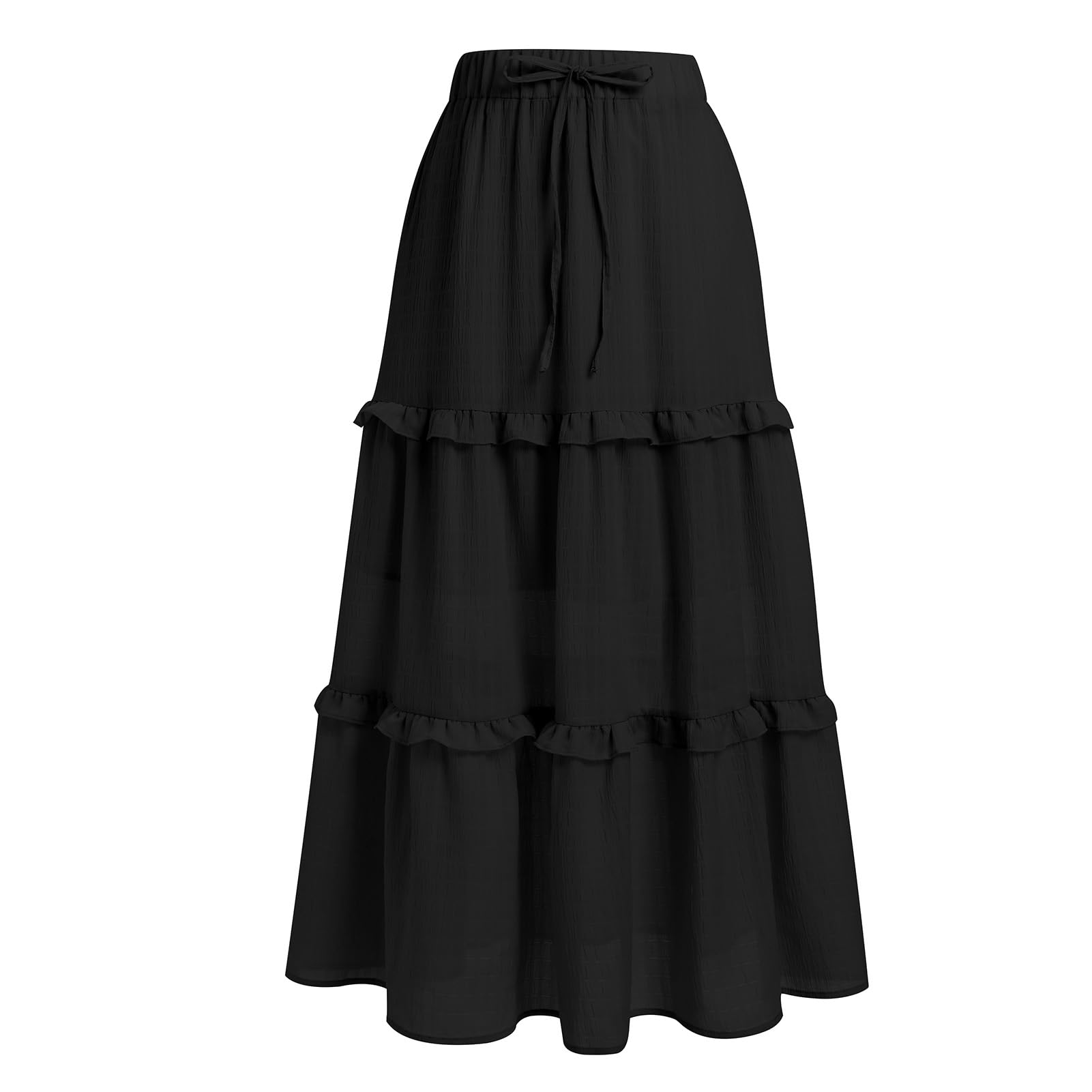 IWEMEK Jupe trapèze Taille Haute pour Femme - Jupe Longue plissée à Taille élastique - Jupe d'été évasée décontractée, Noir, Taille S