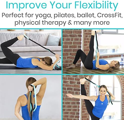 Vive Stretch Strap - Leg Stretch Band to Improve Flexibility - Stretching Out Yoga Strap - Exercise and Physical Therapy Belt for Rehab, Pilates, Dance and Gymnastics with Workout Guide Book