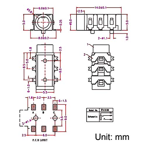 uxcell conector jack de audio 3.5 mm 6 pines 5 piezas miniatura 4