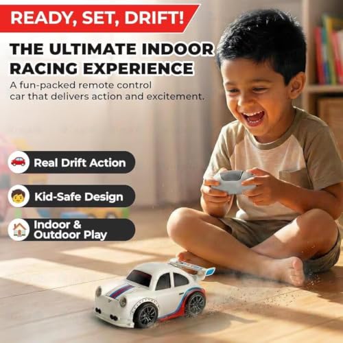 Image of 2.4GHz RC Drift Car with LED Lights & Auto Demo - Rechargeable Remote Control Racing Toy | Follow Me Escape Mode High-Speed Stunt Sports Car for Kids 6+ Years (White)