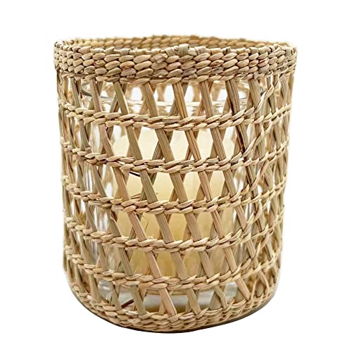 Rattan Woven Tea Light Candle Holder, Decorative Handwoven Candle Holder, Rustic Vintage Seagrass Votive Candle Holders For Dining Table Kitchen Decor Serving Tray #TOP2
