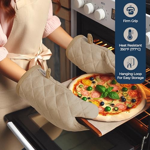 Image of LANE LINEN 20 Piece Kitchen Linen Set - Soft Absorbent Cotton Dish Towels, Reusable Terry Dish Cloths, Flour Sack Towels for Baking, Quilted Oven Mitts & Pot Holders for Everyday Cooking - Beige