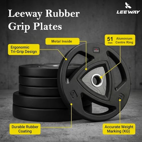 Image of LEEWAY Professional Olympic Strength Plates 100kg Set | 51mm Standard Hole Size | Odor-Free Safe Tri-Grip Design | Olympic Barbell Compatible | Durable Floor-Safe | Best Home Gym (2.5X4+5X4+7.5X4+10X4)