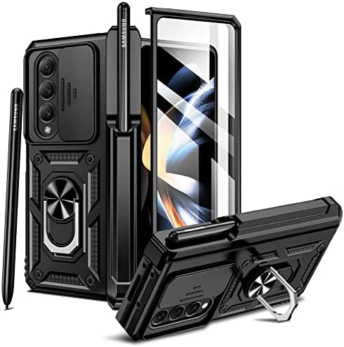 HWeggo Case for Samsung Galaxy Z Fold 4,Galaxy Z Fold 4 Cover with Slide Camera Cover and Ring Stand,Foldable TPU Frame and Hard PC Back,Shockproof Anti-Scatch Protective Case