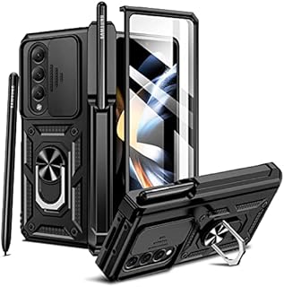 HWeggo Case for Samsung Galaxy Z Fold 4,Galaxy Z Fold 4 Cover with Slide Camera Cover and Ring Stand,Foldable TPU Frame and Hard PC Back,Shockproof Anti-Scatch Protective Case