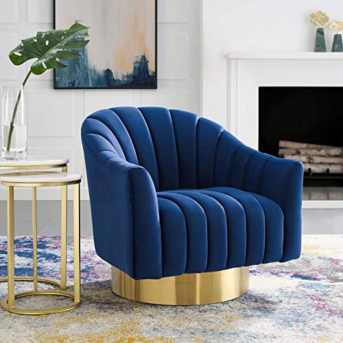 Modway Buoyant Channel Tufted Performance Velvet Accent Lounge Living Room Swivel Chair In Navy #TOP5