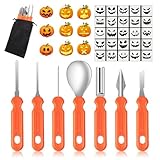 Kit Calabaza Halloween Decoracion 7Pcs Pumpkin Carving Kit 24Pcs Plantillas Halloween De Tallado Con Bolsa Juego De Herramientas Para Tallar Calabazas Para Adultos Niños
