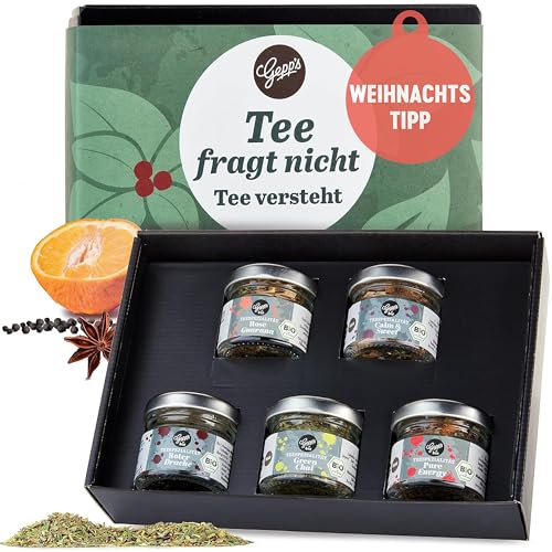 Gepp's Feinkost Mini Tee Set I Tee Geschenk mit 5 Bio Teemischungen I Kleine Zusammenstellung für alle Teeliebhaber mit den bekannten Tee Sorten I Ideales Geschenkset zu Weihnachten