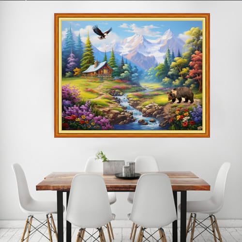 Image of Dooxvey Cross Stitch Kits for Adults, 16x20 inch Forest Landscape, 11CT Pre Printed Cotton Fabric, Embroidery Thread, Needles, Easy Instructions