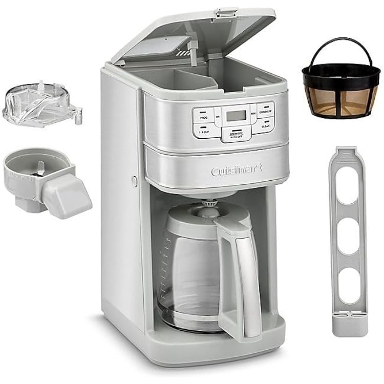 Cuisinart Automatic Grind & Brew 12-Cup Coffee Maker with Blade Grinder, Programmable Coffee Machine Glass Carafe with 1-4 Cup Setting, Brew Pause, Grind-Off Option, DGB-400, Stainless Steel
