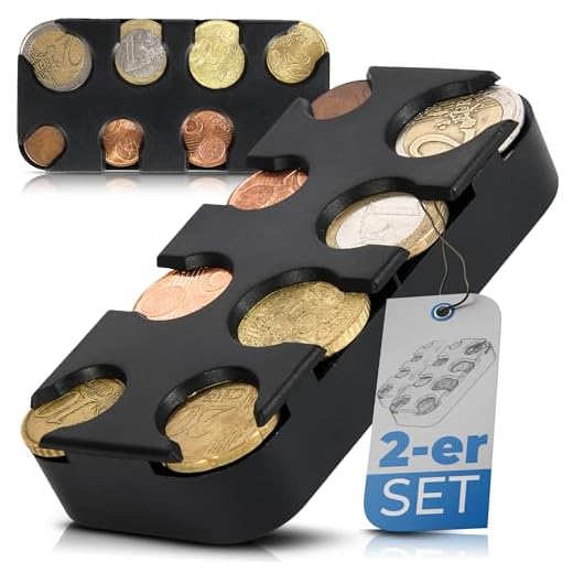 Münzbox 2er-Set – Münzsortierer/Kleingeld Sortierer aus Kunststoff – Münzspender Euro für Auto – praktische Münzen Aufbewahrung – Coin Holder aus Kunststoff von 2 Euro bis 1 Cent.