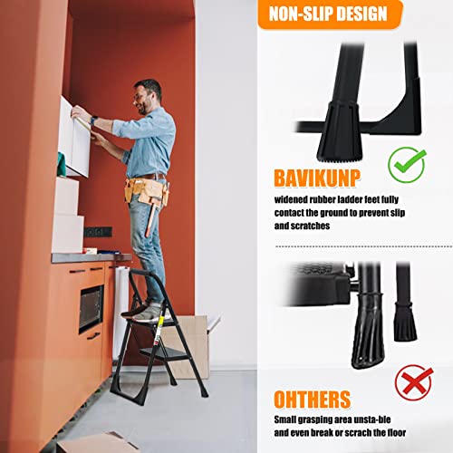 Step Ladder Bavikunp 2 Step Ladder Folding 2 Step Stools For Adults With Anti-Slip Pedal, Portable Sturdy Steel Ladder With Handrails, Perfect For Kitchen & Household, 500 Lbs Capacity, Matte Black #TOP2
