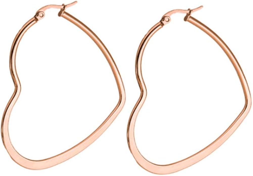 Stainless Steel Big 40-60 mm Heart Shape Hoop Earrings Fashion Jewelry for Women Girls on Beach