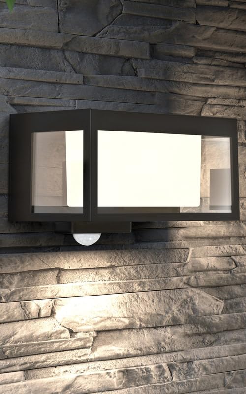 Image of XERGY Glass, Plastic Modern Black Outdoor Solar Wall Light with Motion Sensor, Wall Lanterns Lighting Waterproof for Driveway, Balcony Terrace, Yard