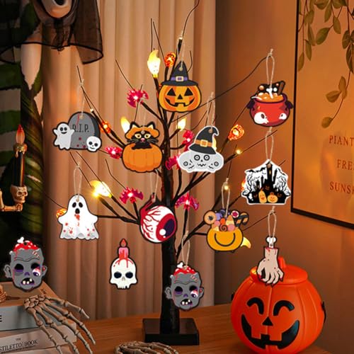 61 Pcs Christmas Tree with Light, 2 FT Birch Tree with 24 LEDs Warm White Light, USB or Batteries Operated, Holiday Table Centerpiece Decoration with 60 pcs Ornaments for Christmas Decor - Thumbnail 5