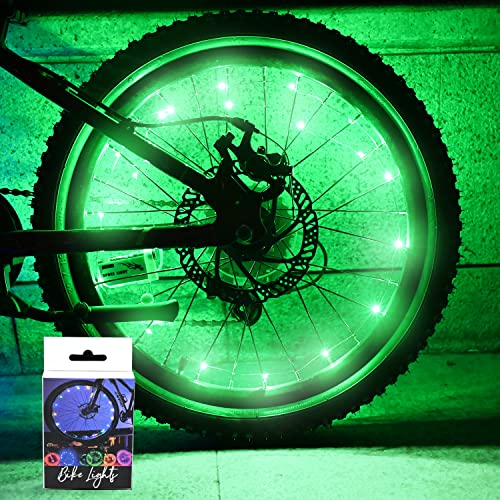 Image of TINANA LED Bike Wheel Lights Ultra Bright Waterproof Bicycle Spoke Lights Cycling Decoration Safety Warning Tire Strip Light for Kids Adults Night Riding -1Pack (Green)