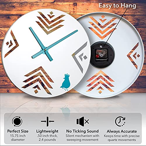 Royal Sparrow Designs Large Wall Clock 16 Inch- Bohemian Southwest Inspired Metal Battery Operated Silent Clock (16" Boho Chic) #TOP3