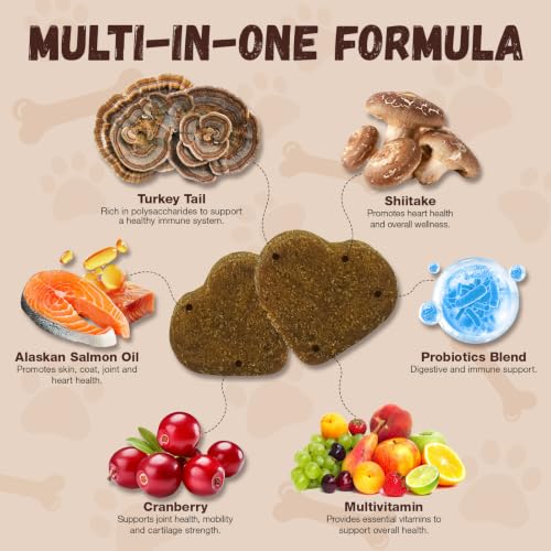 Turkey Tail Mushroom for Dogs with Probiotics - Mushroom Supplement for Dogs Lumps and Bumps, Reishi, Lion's Mane - Immune Boost, Gut Health, Lipoma, Joint & Skin Support Multivitamin, 120 Chews — view 4