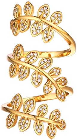 U7 Women Statement Knuckle Ring Leaf Ring 18K Gold Plated CZ Long Cocktail Wrap Ring